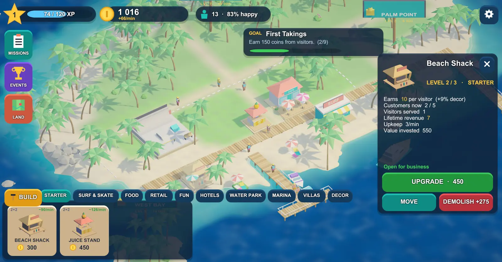 An upgraded building selected on the island with visitors nearby.